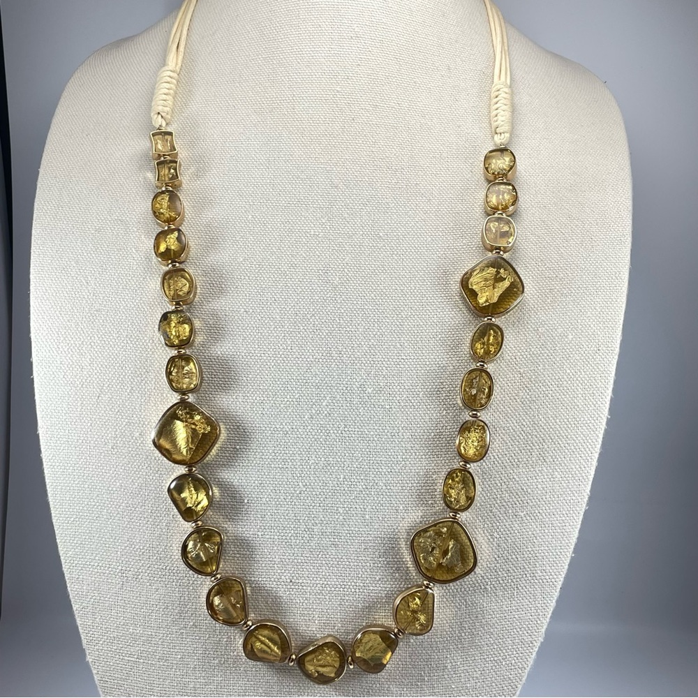 GOLD FLAKED NECKLACE Top Corded Gold Flakes in Resin Design Gold Tone Corded